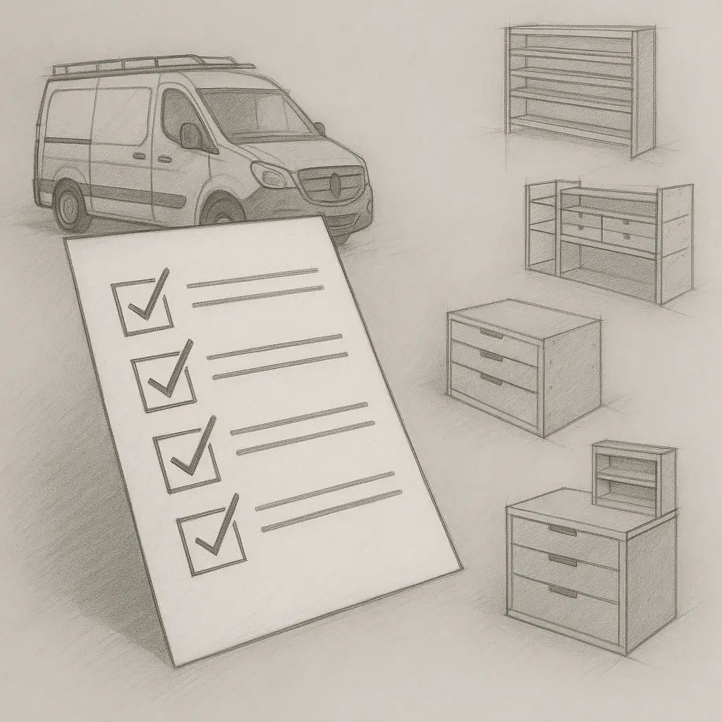 croquis meubles de OP Concept74 spécialiste aménagements utilitaires annecy